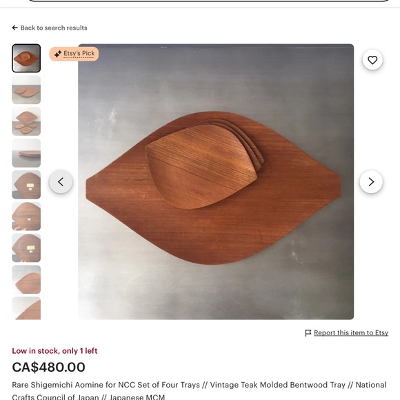 RARE Shigemichi Aomine Qty 4 Trays Vintage Teak Molded Bentwood Tray EUC - Picture 10 of 10